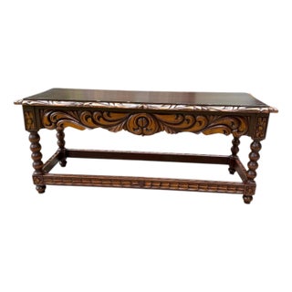 Spanish Baroque Carved Wood Arts & Crafts Hall Bench Seat For Sale