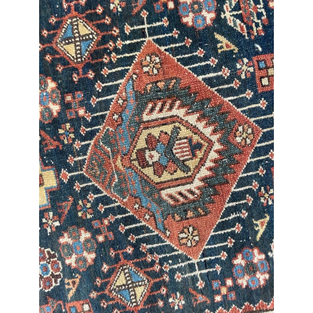 1920s 1920's Ancient Nomadic Northwest Persian Karaja Indigo, Clay & Forest Green Runner Rug 3.2 X 13.5 For Sale - Image 5 of 12