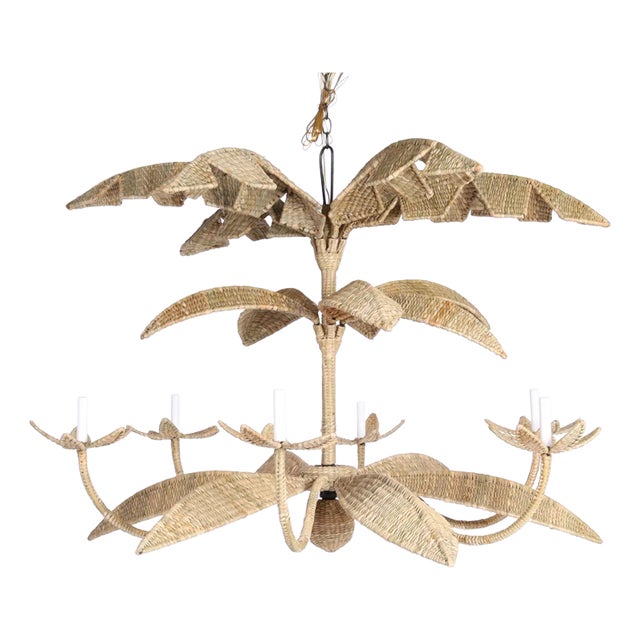 The Lola Wicker Palm Leaf Chandelier From the Fs Flores Collection For Sale