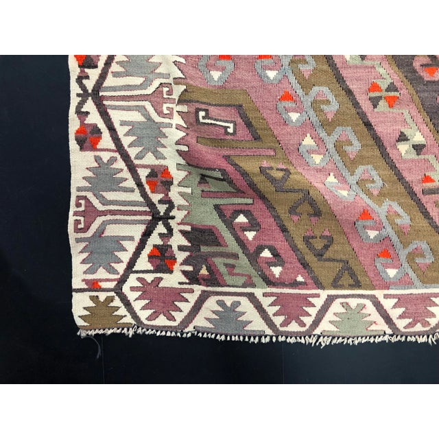 1960s Vintage Rustic Turkish Handmade Kilim Rug- 4′11″ × 11′1″ For Sale - Image 10 of 11