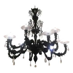 Contemporary Venetian Black Cà Rezzonico Murano Style Glass Chandelier With Crystals