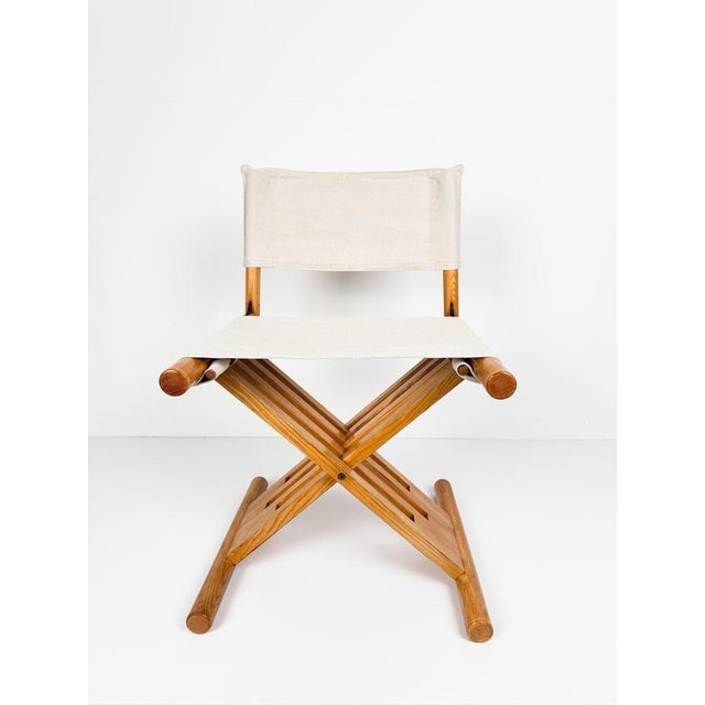 Mid-Century Modern Italian Folding Chair in Beechwood and Raw Cotton Canvas, 1970s For Sale - Image 9 of 18