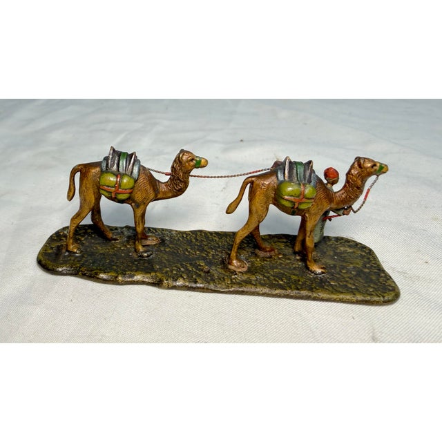 Antique 19th Century Mini Cold Painted Austrian Vienna Bronze Man 2 Camel Statue For Sale - Image 11 of 12