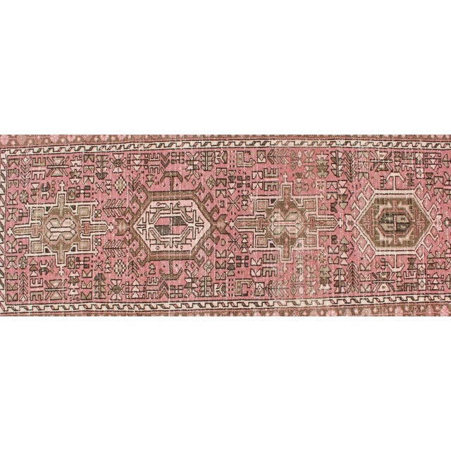 Pink Long Narrow Persian Heriz Runner With Tribal Design in Pink and Taupe For Sale - Image 8 of 13