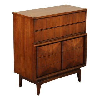 United Furniture Mid Century Modern Walnut High Chest For Sale