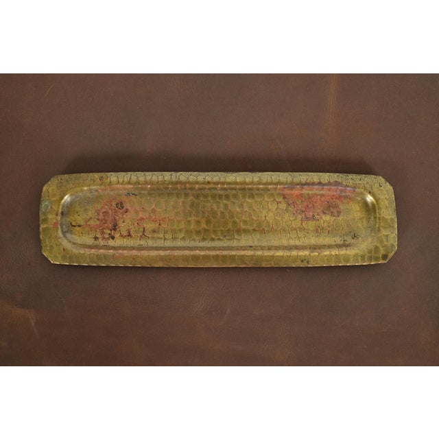 Roycroft Arts & Crafts Brass Finished Hammered Copper Pen Tray For Sale - Image 11 of 11
