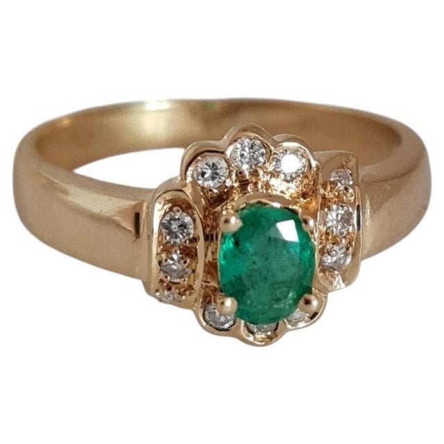 Vintage 18ct Gold Emerald & Diamond Ring, 1970s For Sale - Image 9 of 9