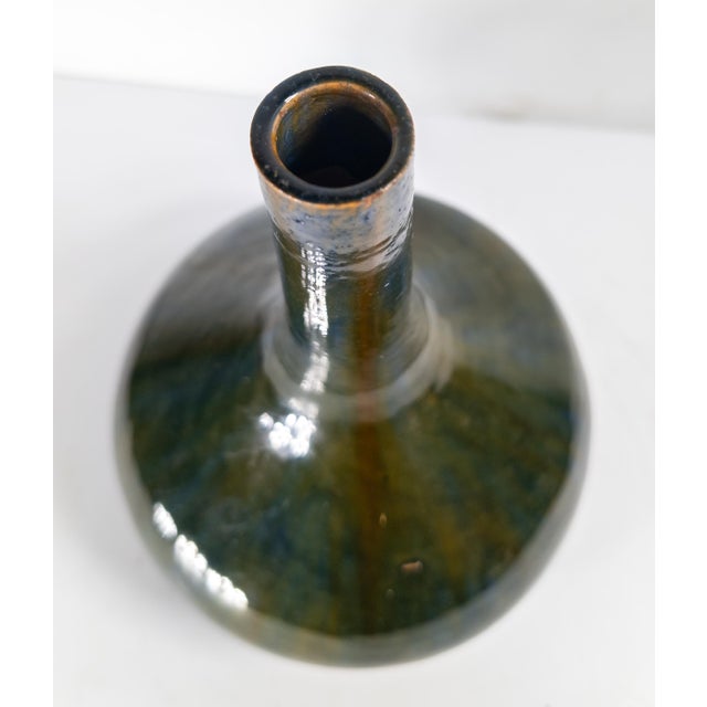 Olive 19th Century German or Austrian Olive Green Glazed Majolica Bottle Vase For Sale - Image 8 of 12