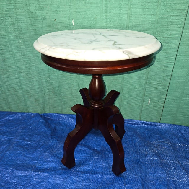 Wood Wooden Small Mahogany Table Bases With Marble Tops For Sale - Image 7 of 12