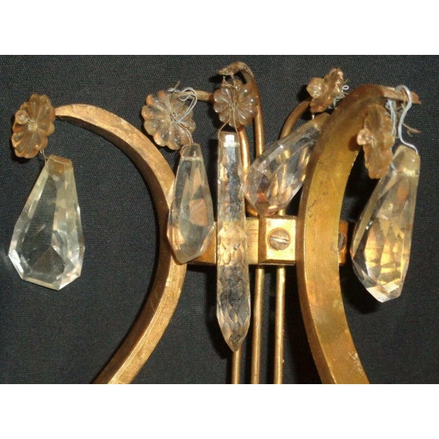 C1920 French Art Deco Bronze W/ Cut Crystal Lyre Back Wall Sconces For Sale In Miami - Image 6 of 13