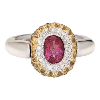 Pink Tourmaline Yellow Sapphire Flip Ring Sz 6.5 14k White Gold Cocktail Estate Size 6.5 For Sale