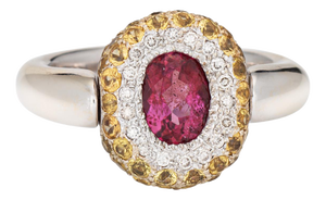 Pink Tourmaline Yellow Sapphire Flip Ring Sz 6.5 14k White Gold Cocktail Estate Size 6.5