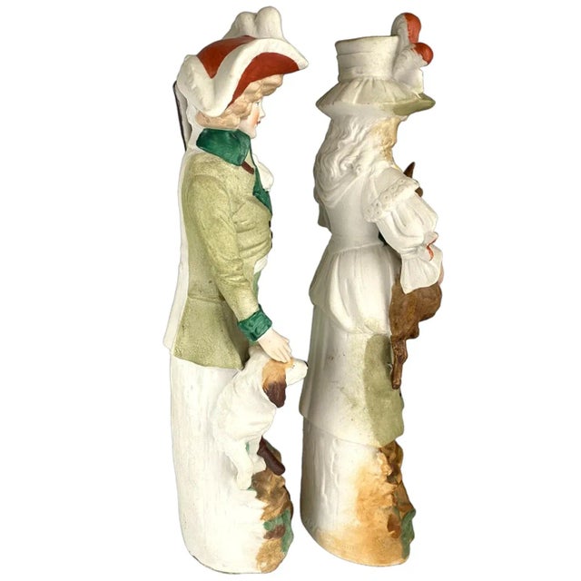 1910s Reichmannsdorf Germany Porcelain Man Dog Woman and Fawn Figurines #3507 - A Pair For Sale In Palm Springs - Image 6 of 8