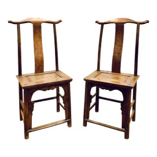 Antique Asian Wood Side Chairs Pair For Sale