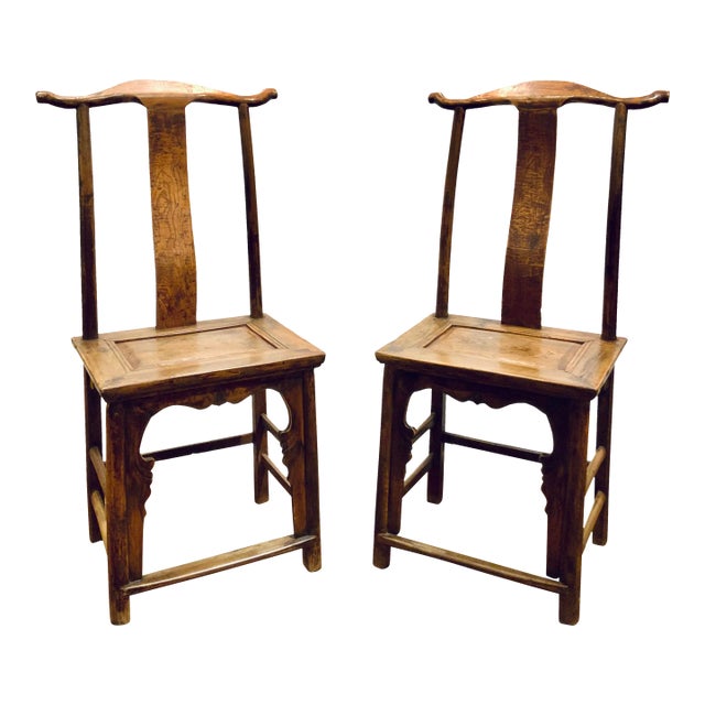 Antique Asian Wood Side Chairs Pair For Sale