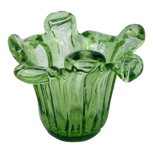 Small Vintage Green Free Form Glass Catchall Dish For Sale