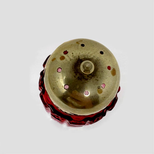 Victorian Victorian Cranberry Glass Sugar Caster Shaker 5.5” - Geometric Quilted Mold For Sale - Image 3 of 6