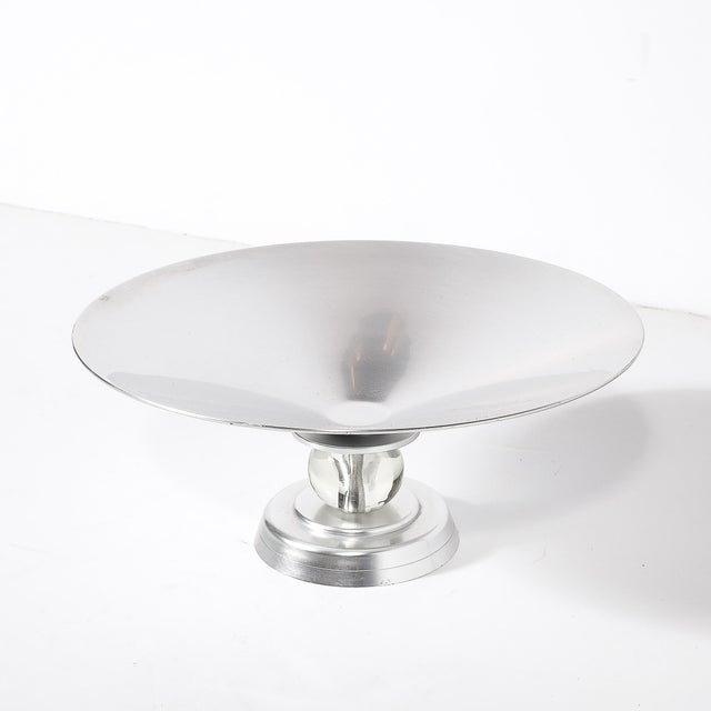 Metal Art Deco Brushed Aluminum & Glass Centerpiece Bowl Signed Kensington For Sale - Image 7 of 14