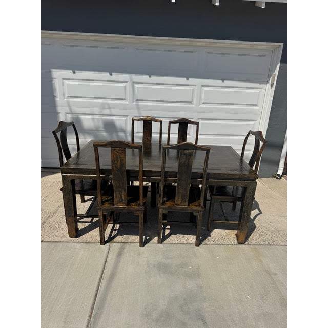 19th Century Asian Antique Dining Table With Chairs - Set of 7 For Sale In Los Angeles - Image 6 of 9