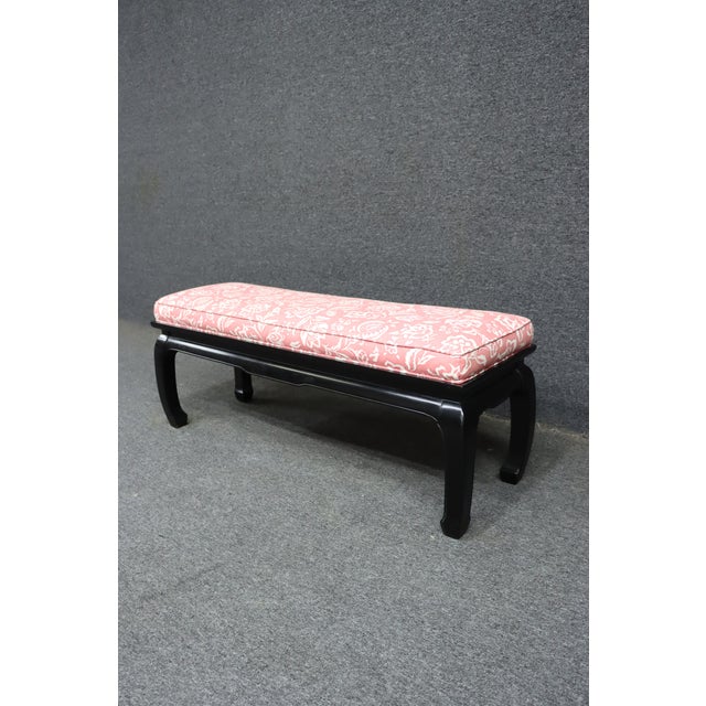 Asian Style Upholstered Window Bench With Black Lacquer Base For Sale In Philadelphia - Image 6 of 13