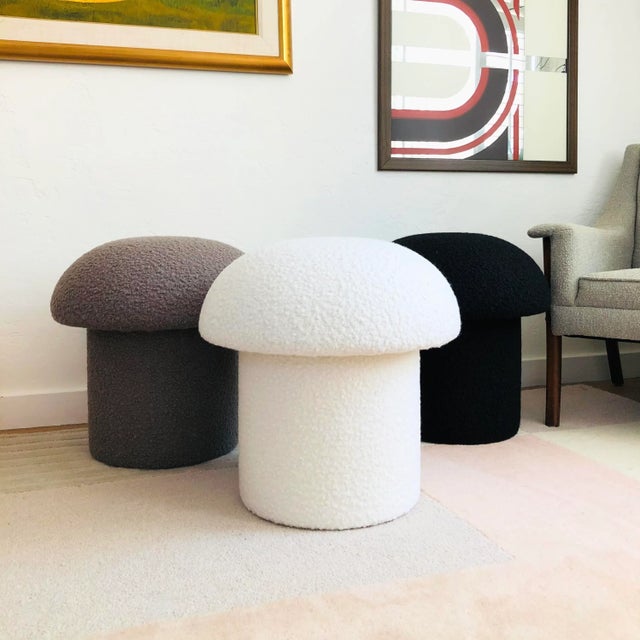 Black Boucle Mushroom Ottoman For Sale - Image 11 of 12