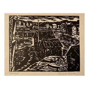 1940s Edmund Brucker Rockport Woodblock Print
