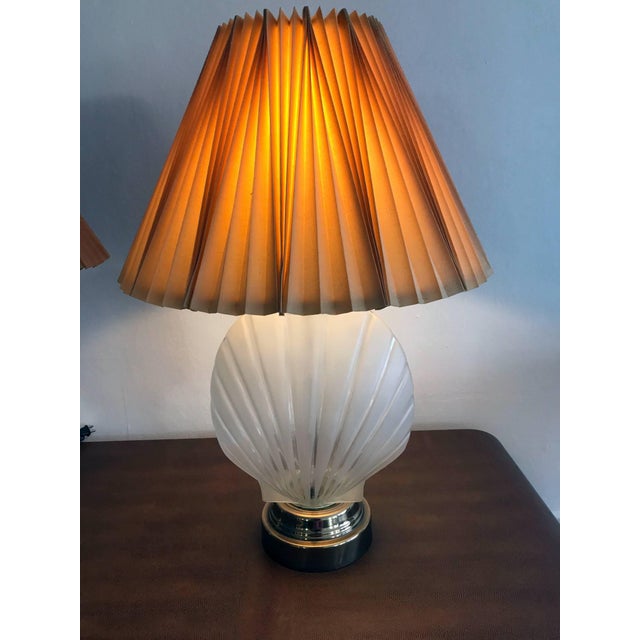 Metal Pair of Shell Form Glass Table Lamps For Sale - Image 7 of 8
