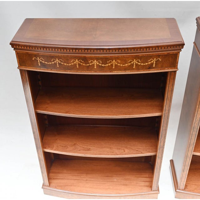 Walnut Bookcases with Open Front & Sheraton Inlay, Set of 2 For Sale - Image 10 of 15