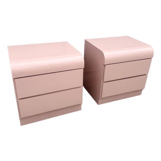 Postmodern Pink Gloss Laminate Waterfall Nightstands - A Pair For Sale
