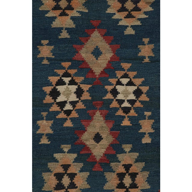 1950s Vintage Ghazvin Persian Kilim in Blue and Red in Multicolor Patterns by Rug & Kilim For Sale In New York - Image 6 of 8