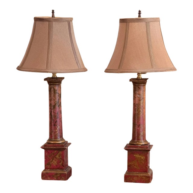 Pair of 1950s Parcel Gilt Column Lamps For Sale