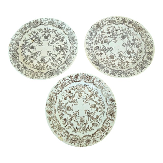 Antique Victorian T & R Boote Transferware Earthenware Dinner Plates - Set of 3 For Sale