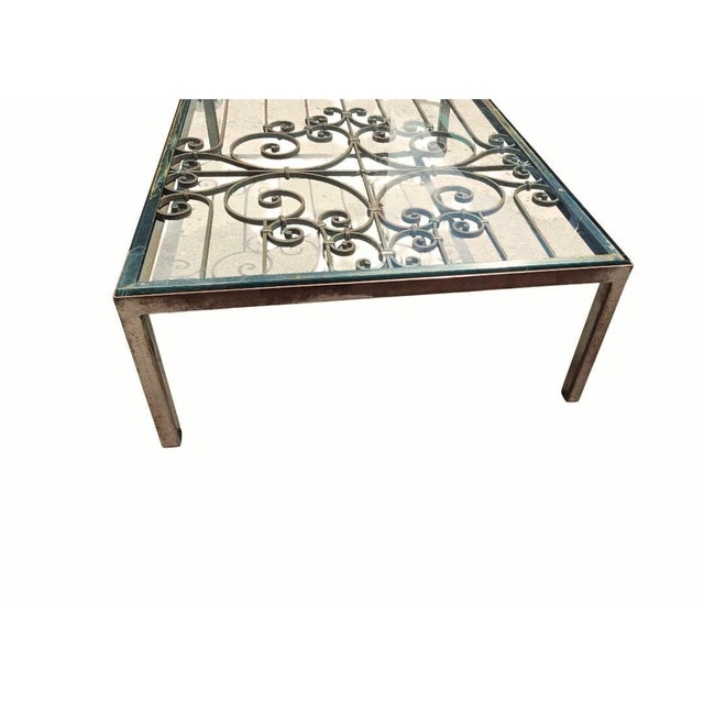 Art Deco Vintage Wrought Iron and Glass Rectangular Coffee Table For Sale - Image 3 of 7