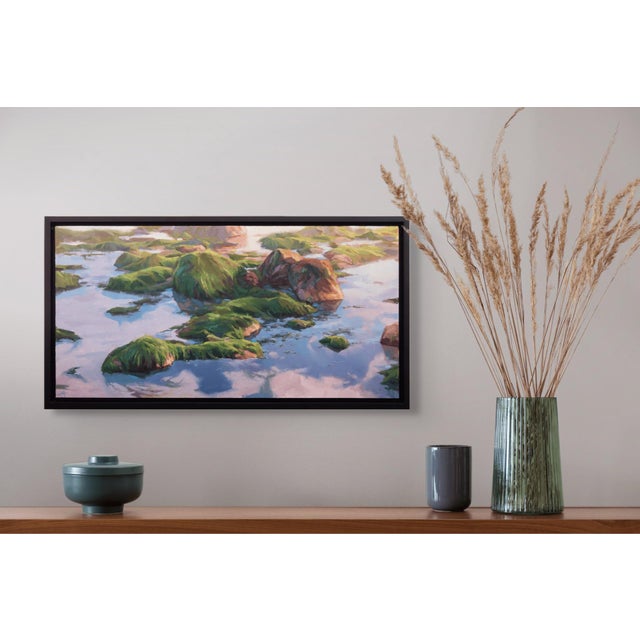 Early 21st Century Shallow Focus by Judd Mercer | Oil On Panel Landscape with rocks and greenery in water. For Sale - Image 5 of 5