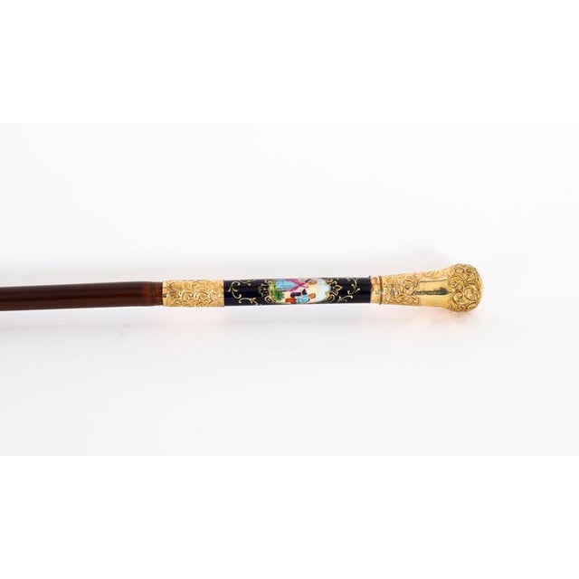 Metal Antique French Gold Plate Walking Stick in Sevres Porcelain, 1800s For Sale - Image 7 of 18