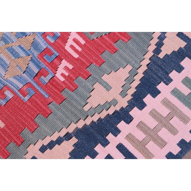 Textile 1970s Geometric Design Kilim Rug With Natural Dyes For Sale - Image 7 of 10