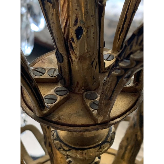 Vintage Cast Brass Rustic European Chandelier For Sale - Image 9 of 12
