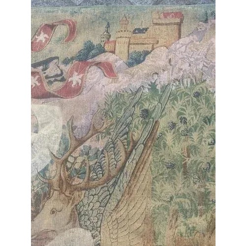 French Aubusson Style Screen-Printed by Hand Tapestry winged Stags, 1950s For Sale - Image 14 of 18