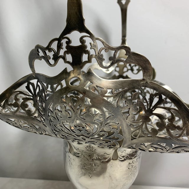 Silver Plated Victorian basket by Barbour Silver Co. Features reticulated Victorian design with scrolled floral motif...