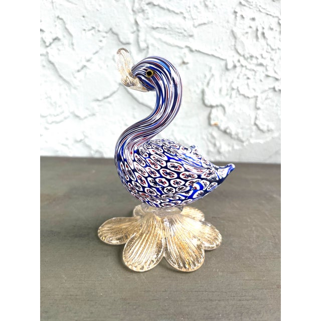 Mid-Century Modern Vintage Murano Millefiori Art Glass Swan Sculpture With Aventurine Base For Sale - Image 3 of 10