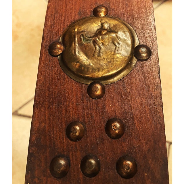 Metal Antique Egyptian Ottoman with Brass Ornamentation and Leather, 1920s For Sale - Image 7 of 18