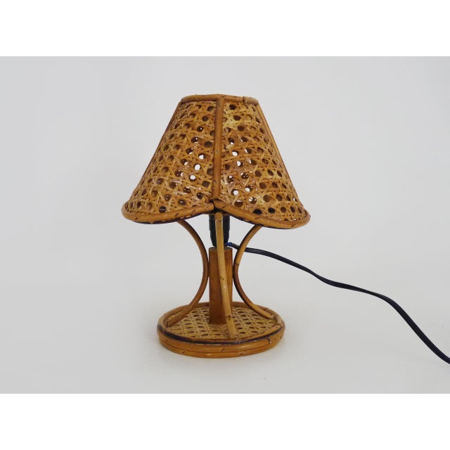 Vintage Table Lamp with Caning in Bamboo and Rattan, 1950s For Sale - Image 3 of 10