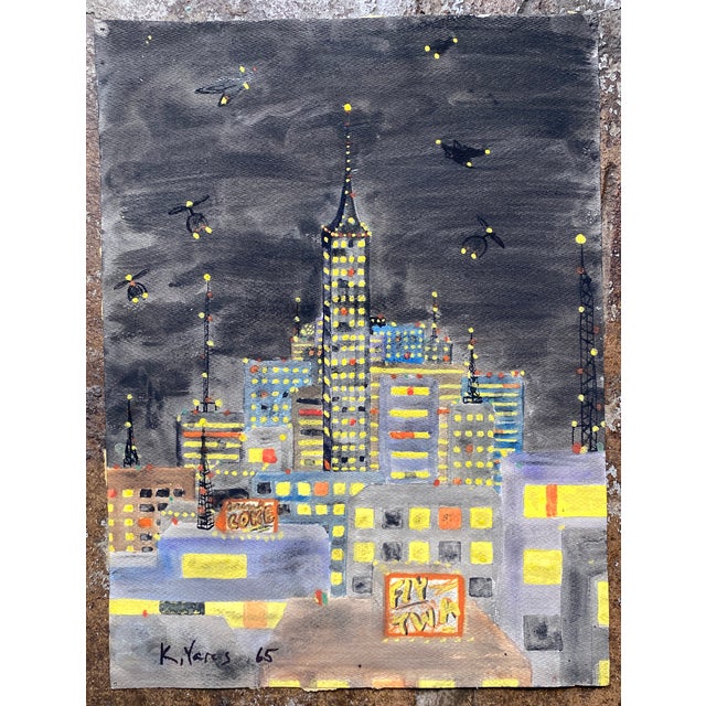 Mid-Century Modern 1965 Kay Yares City Skyline Painting For Sale - Image 3 of 4