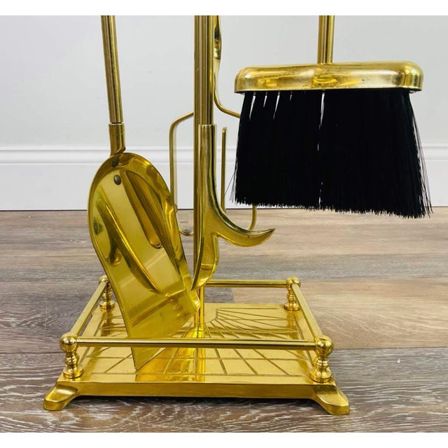 English Vintage Brass Duck Head Fireplace Tools and Stand French Maison Jansen Style For Sale - Image 3 of 12