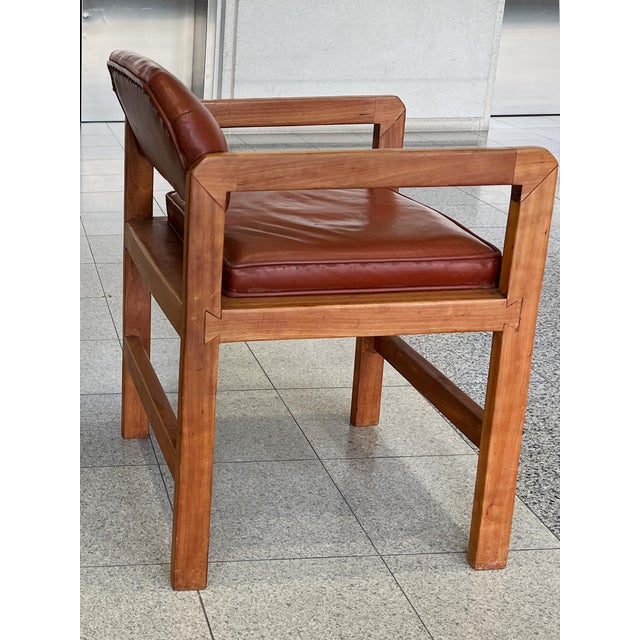 Burnt Orange Cherry Wood Library Armchairs in the Style of Frank Lloyd Wright - A Pair For Sale - Image 8 of 12