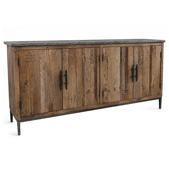 Bluestone top salvaged solid elm wood sideboard. Rustic modern style with plenty of character in the reclaimed wood to be...