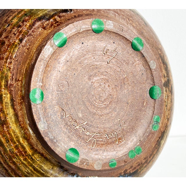 Large Signed Studio Pottery Bowl by John Gasper in Earthy Glaze Tones For Sale - Image 10 of 11