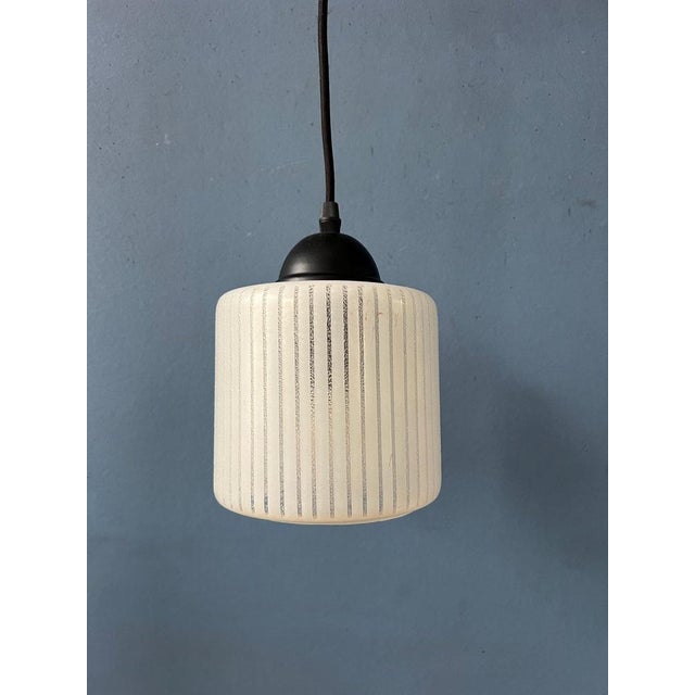 White Mid-Century Round Striped Glass Pendant Lamp For Sale - Image 8 of 11