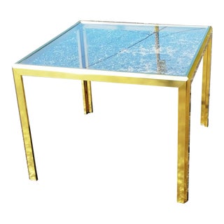 Brass Square Tinted Glass Side End Table in the Manner of Romeo Rega For Sale