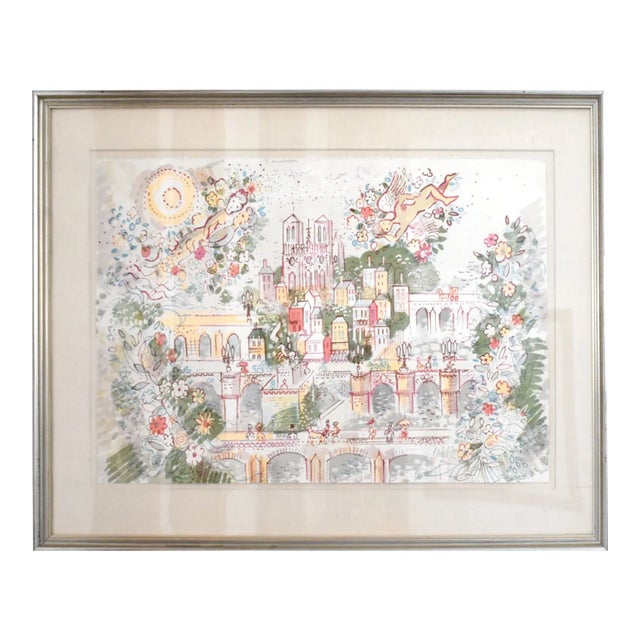 Charles Cobelle Paris Cityscape "Notre Dame" 1978 Lithograph For Sale